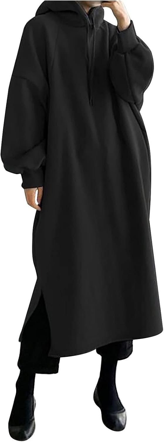 Women's Pullover Hoodie Maxi Dress Baggy Loose Comfy Casual Robe Full Length Sweatshirt Fall Long Sleeve Sweater
