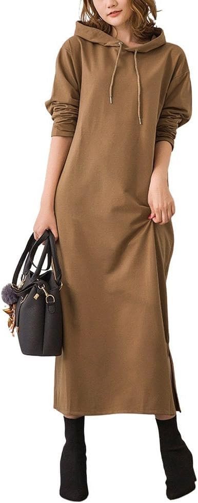 Women's Basic Solid Long Sleeve Sweatshirt Hoodie Maxi Dress With Pockets