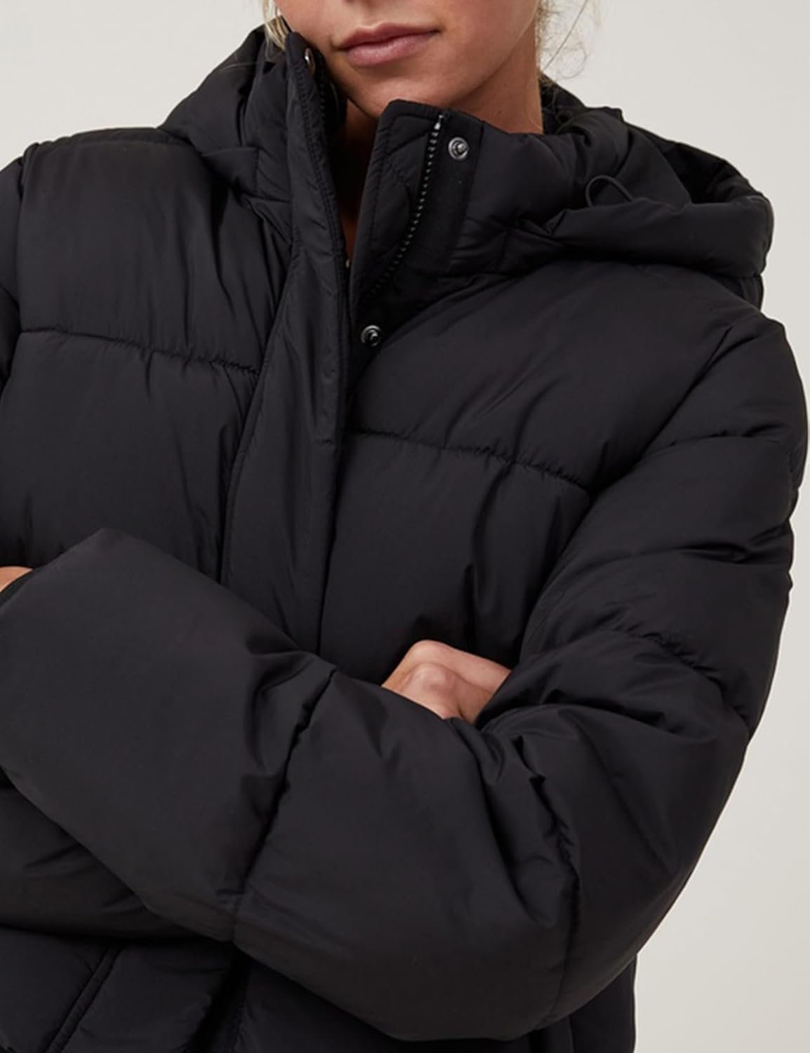 Women's Winter Cropped Puffer Jacket, Full Zip Thicken Short Coat with Detachable Hood - Image 2