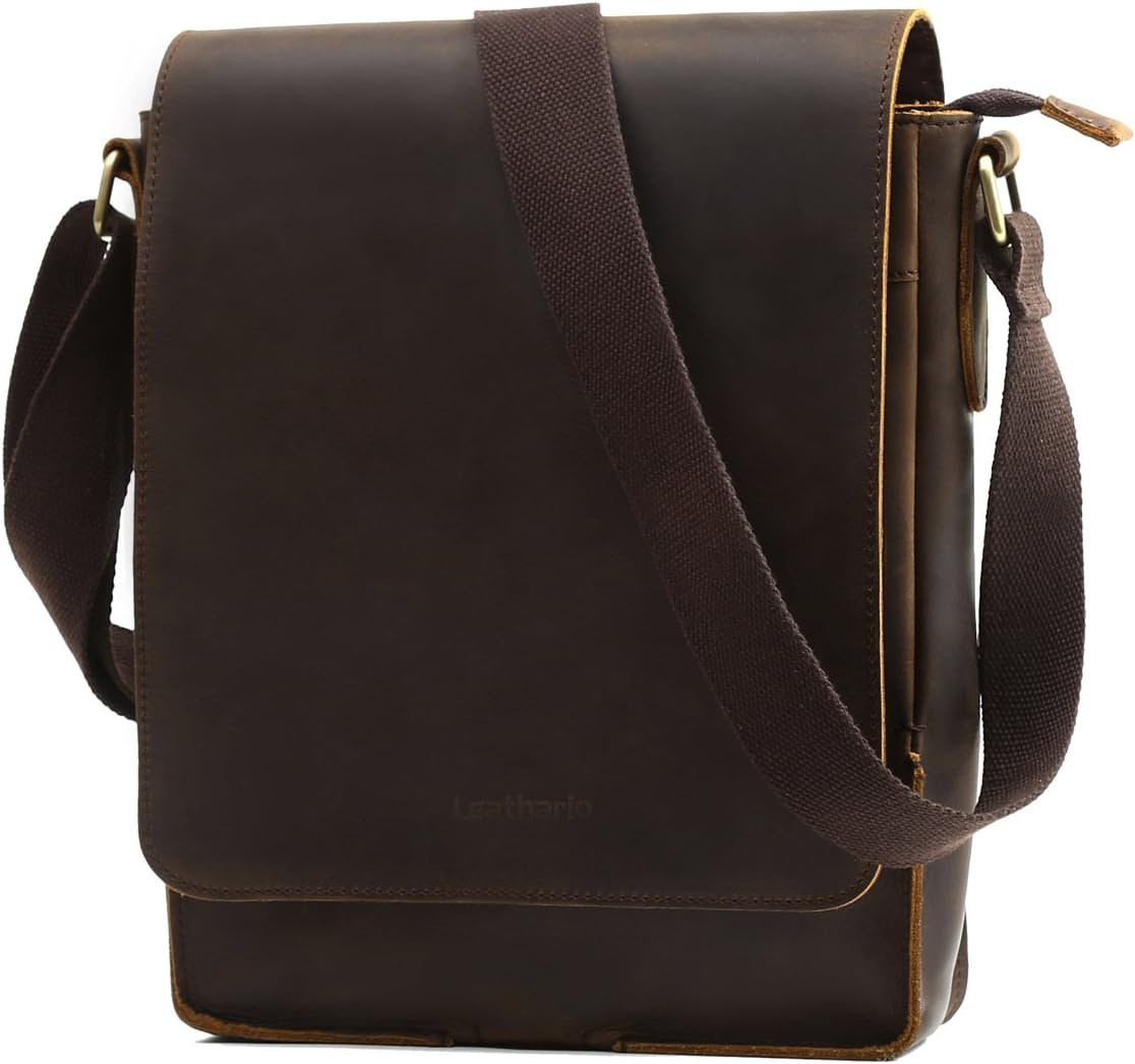 Men's Crossbody Bag Leather Shoulder Bag For Men Small Messenger Brown