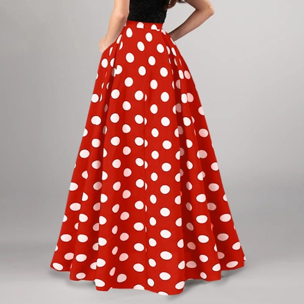 Women's Pleated Skirt Casual Flared High Waisted Long Skirt Basic A-Line Dot Bohemia - Image 2