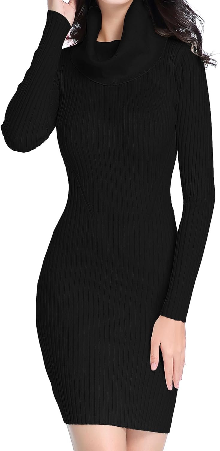 Sweater Dress for Women Ribbed Knit Fitted Sexy Fall Winter Bodycon Cowl Neck Dresses - Image 2