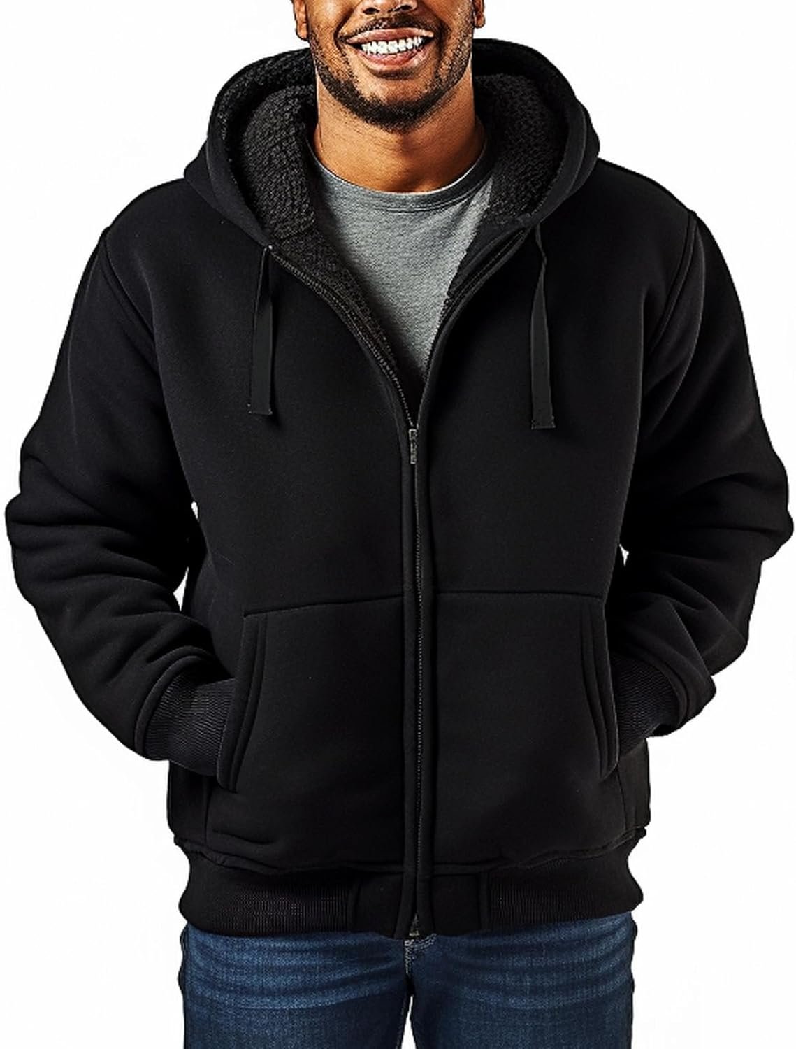 Lined Hoodies for Men Heavyweight Full Zip Up Sweatshirt Thick Fleece Jackets Winter Warm Coats