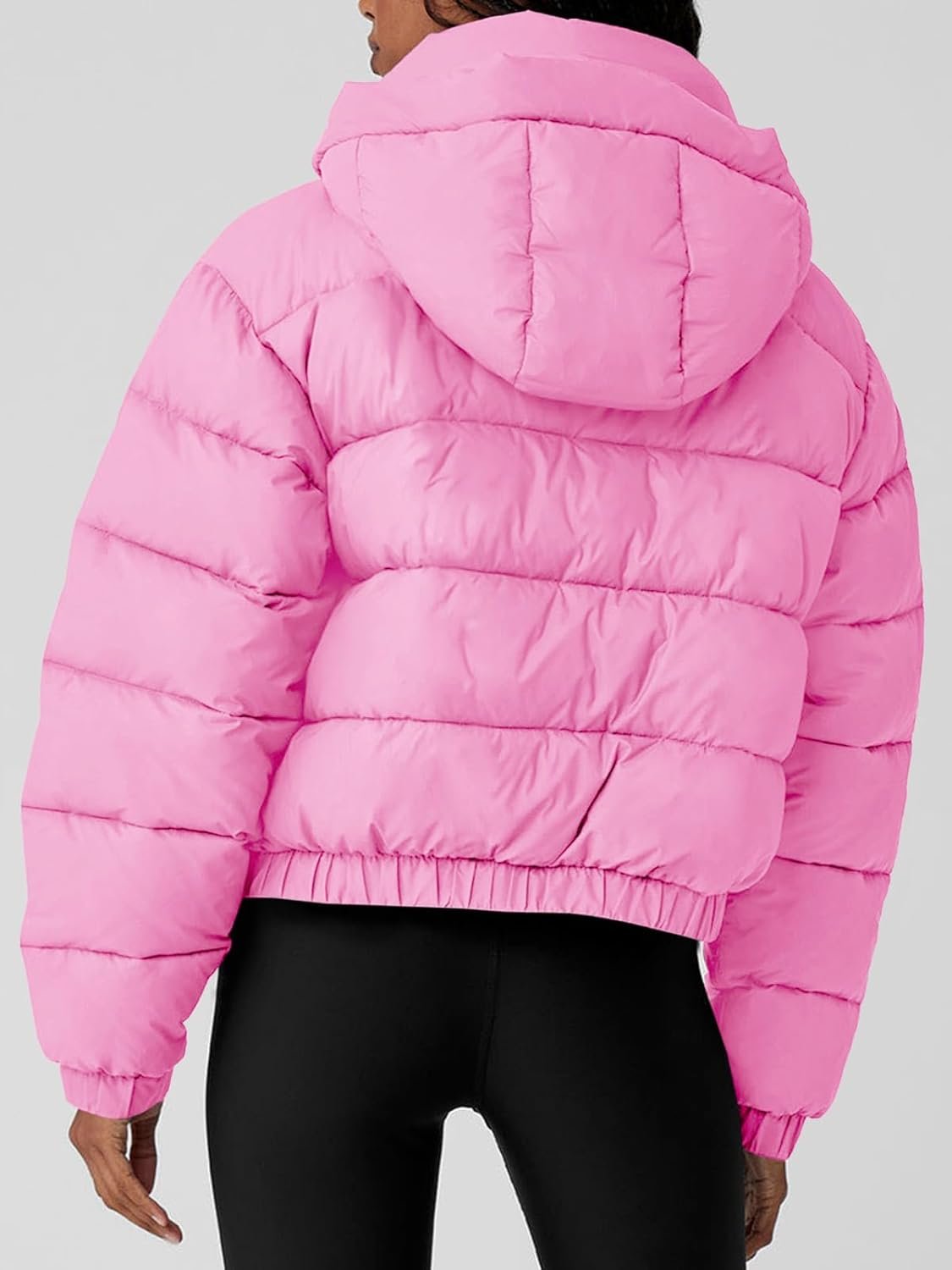 Women's Cropped Puffer Jacket Hooded Quilted Contrast Trim Short Down Coats Outerwear Winter Outfits - Image 2