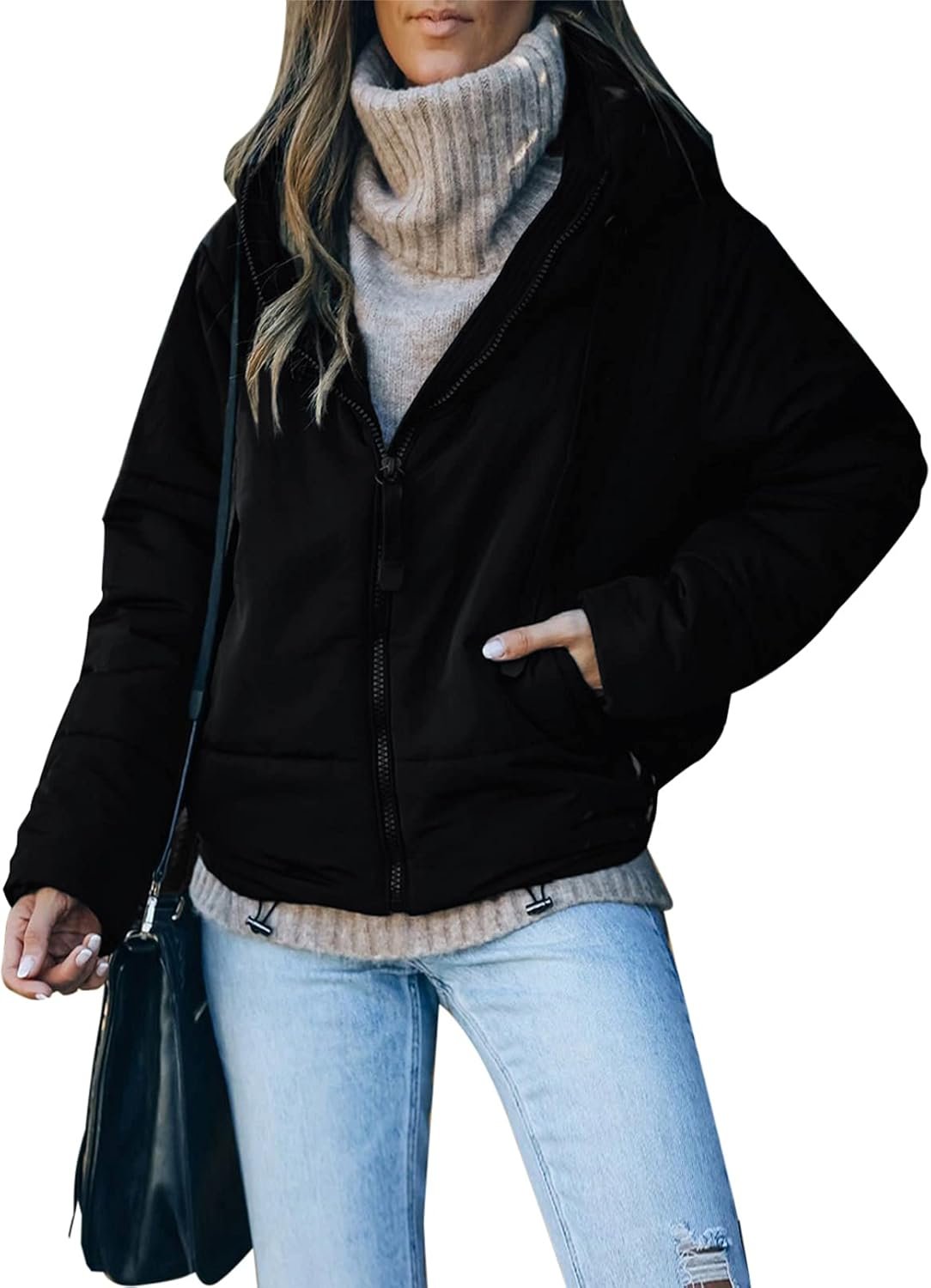 Women's 2025 Winter Full Zipper Hooded Puffer Jacket Short Coat with Pockets