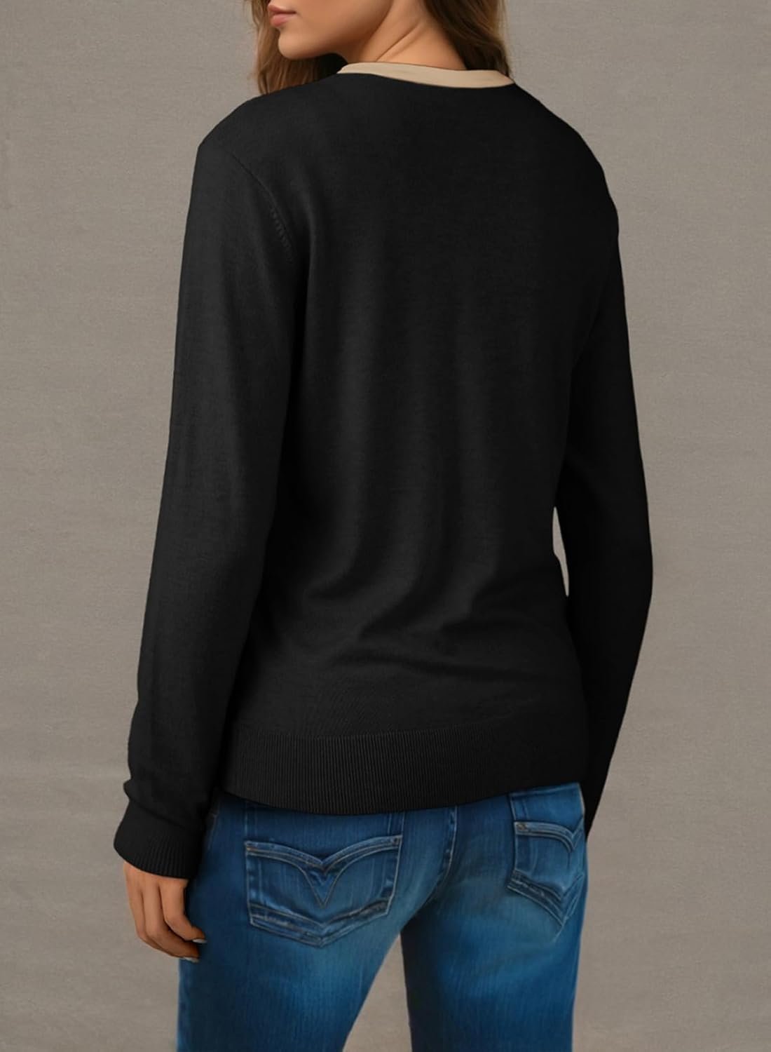 Women's Wool Button Down Lightweight Cardigans Long Sleeve Casual Crew Neck Soft Knit Cardigan Sweaters Tops - Image 2