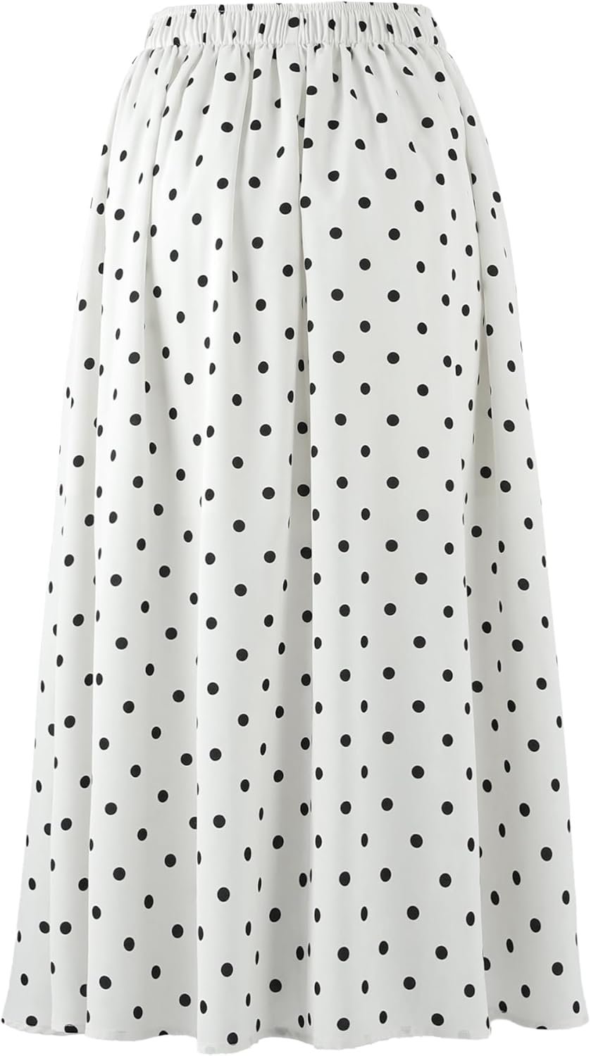 Women's Elegant Polka Dots A-Line Maxi Skirts Flowy High Waisted Cocktail Formal Business Long Skirt with Pocket - Image 2