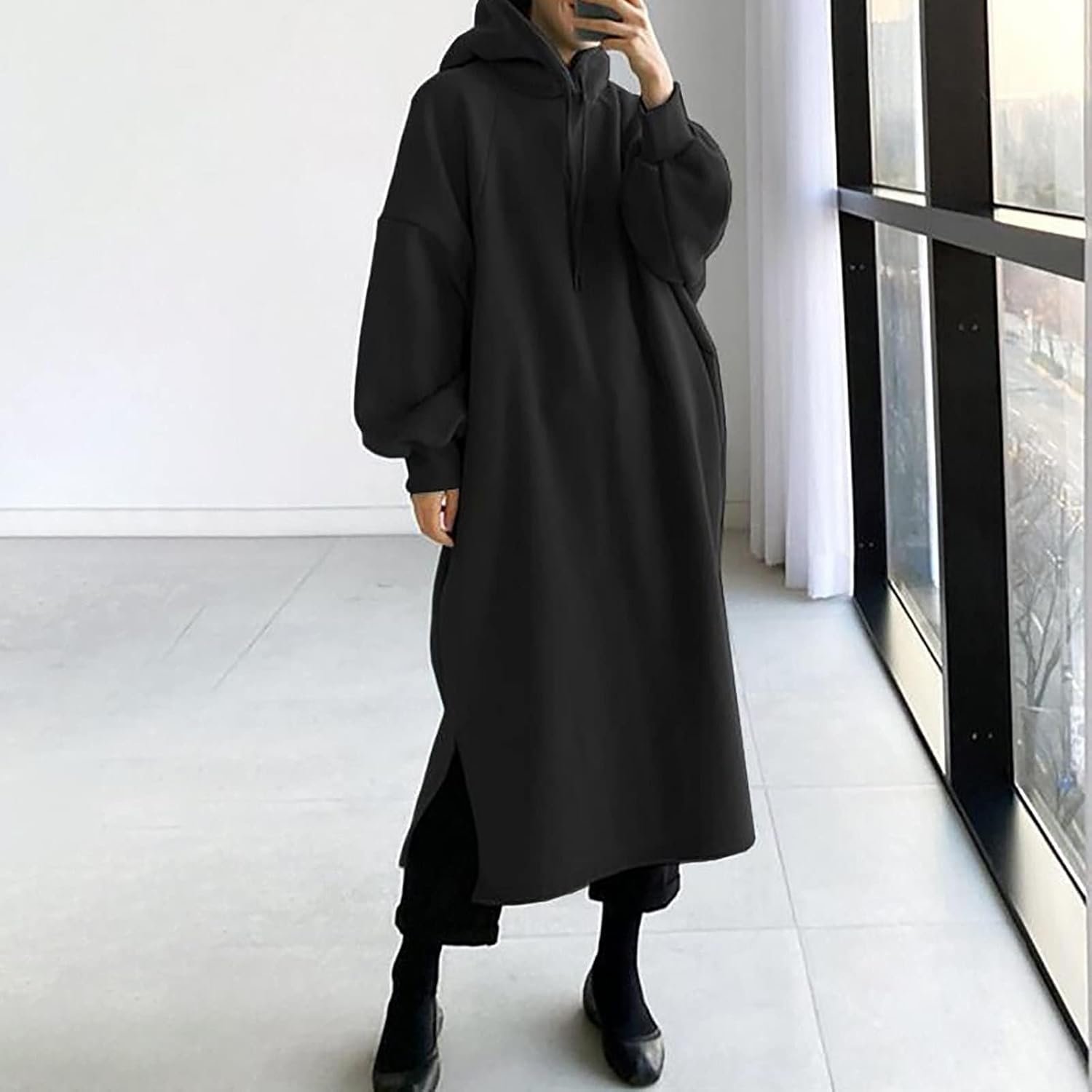 Women's Pullover Hoodie Maxi Dress Baggy Loose Comfy Casual Robe Full Length Sweatshirt Fall Long Sleeve Sweater - Image 2