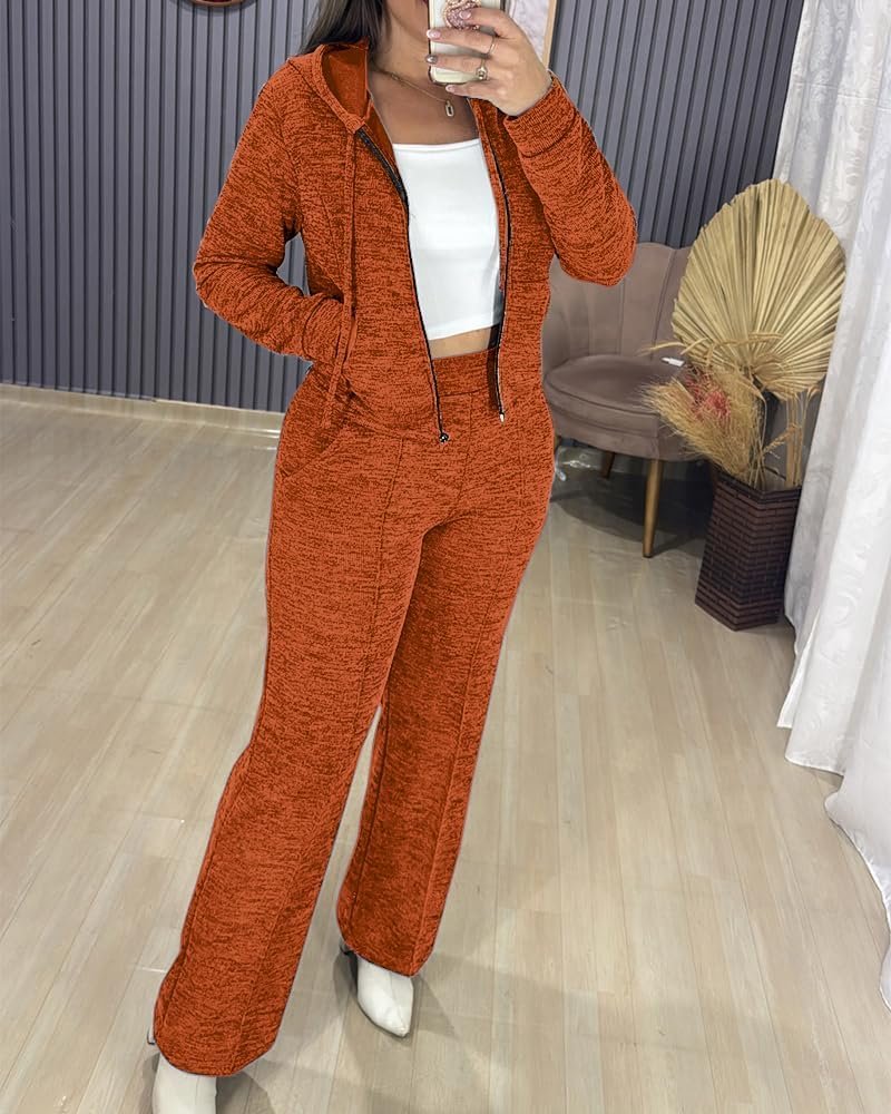 Womens 2 Piece Outfits Sweatsuit 2025 Zip Up Hoodie and Wide Leg Sweatpants Tracksuit Travel Workout Lounge Sets - Image 2