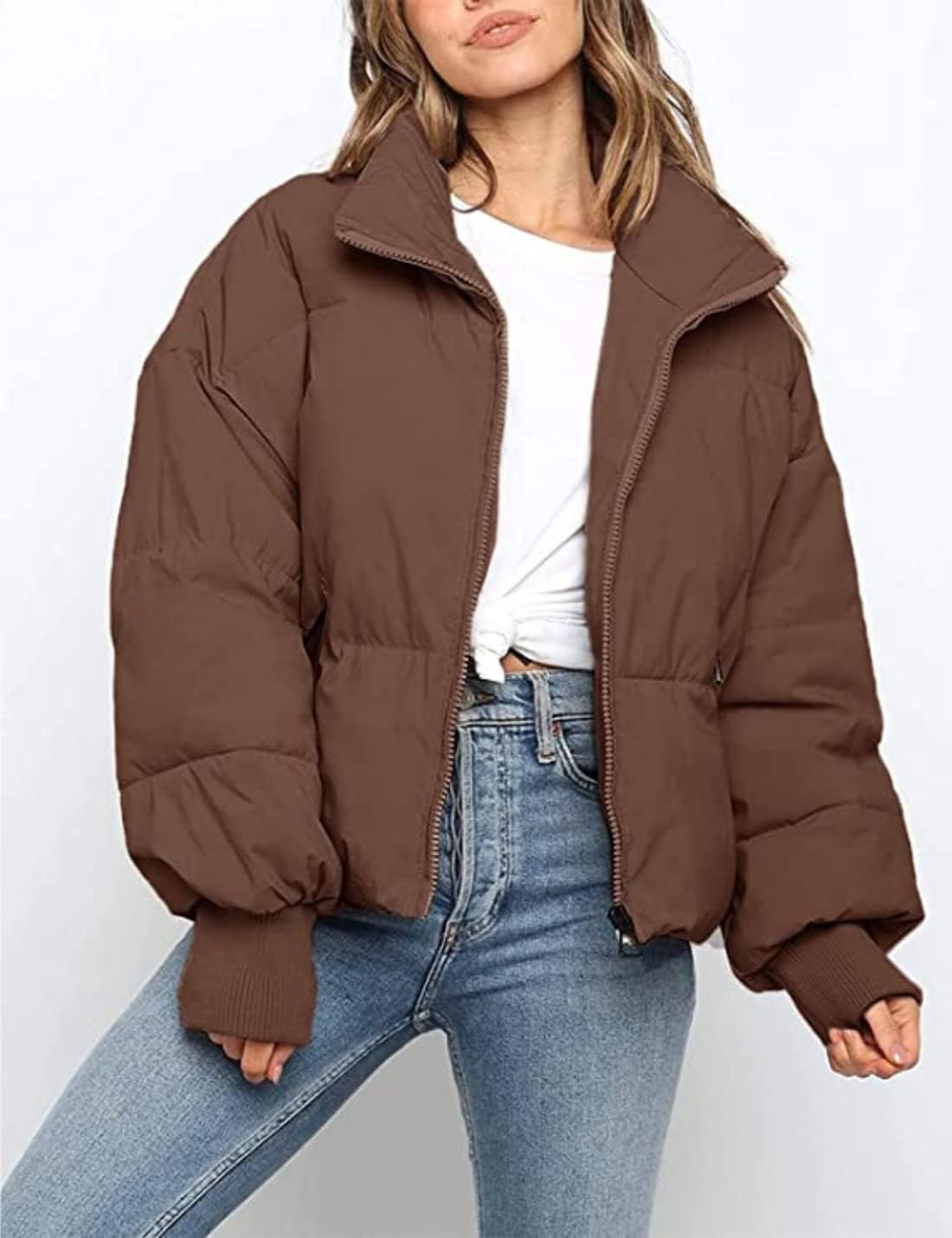 Women's Winter Stand Collar Zip Puffer Jacket Baggy Short Padded Down Coats - Image 2