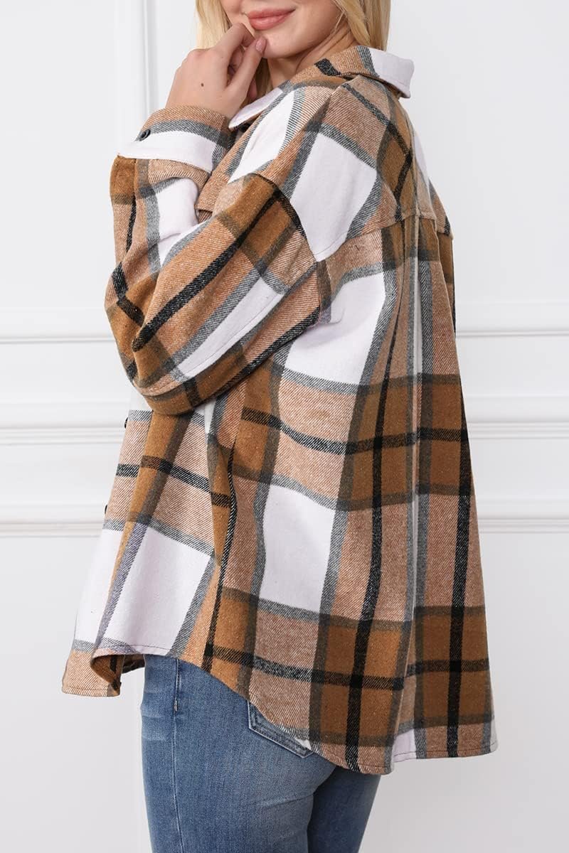 Womens Flannel Shacket Casual Jacket Plaid Button Down Long Sleeve Shirt Fall Winter Outfits - Image 2