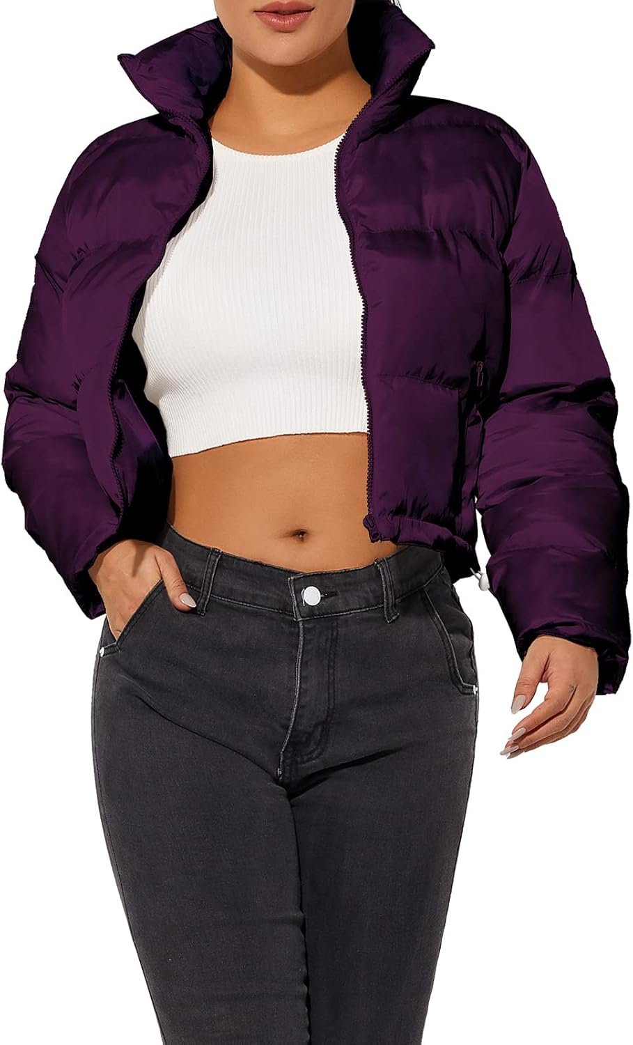 Women's Crop Short Jacket Cropped Puffer Fashion Jackets for Women Warm Winter Lightweight Coat