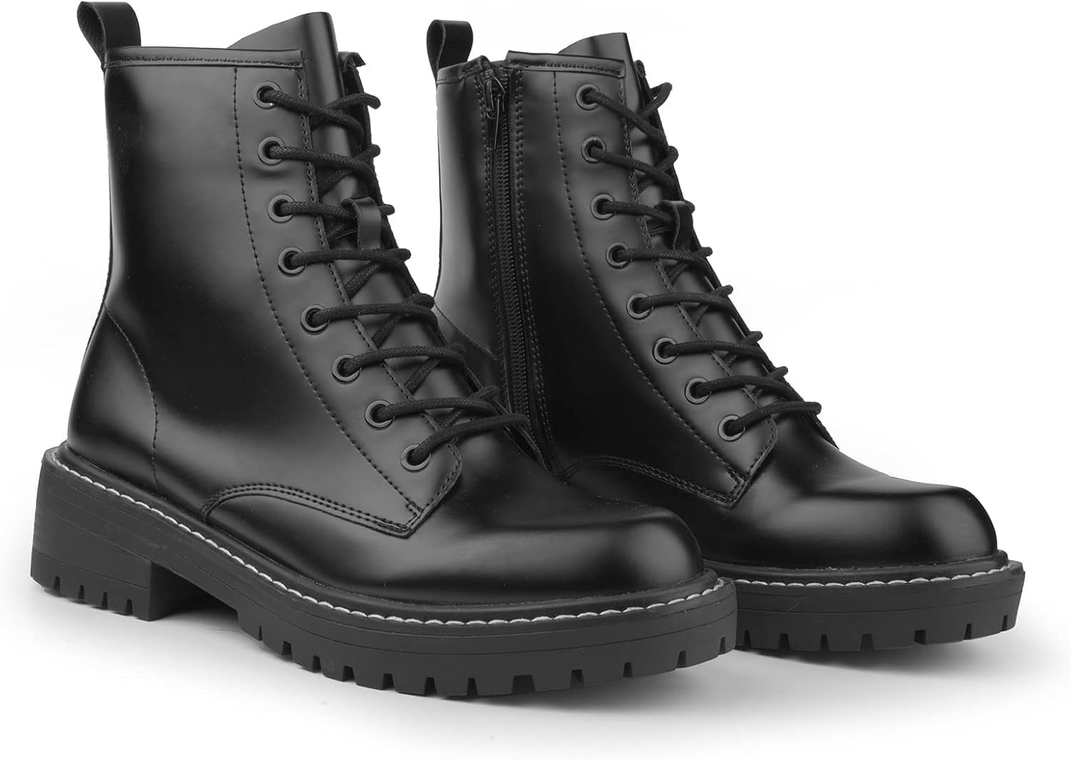 Women Fashion Ankle Booties Causal 8-Eye Side Zipper Lace-up Combat Boots - Image 2