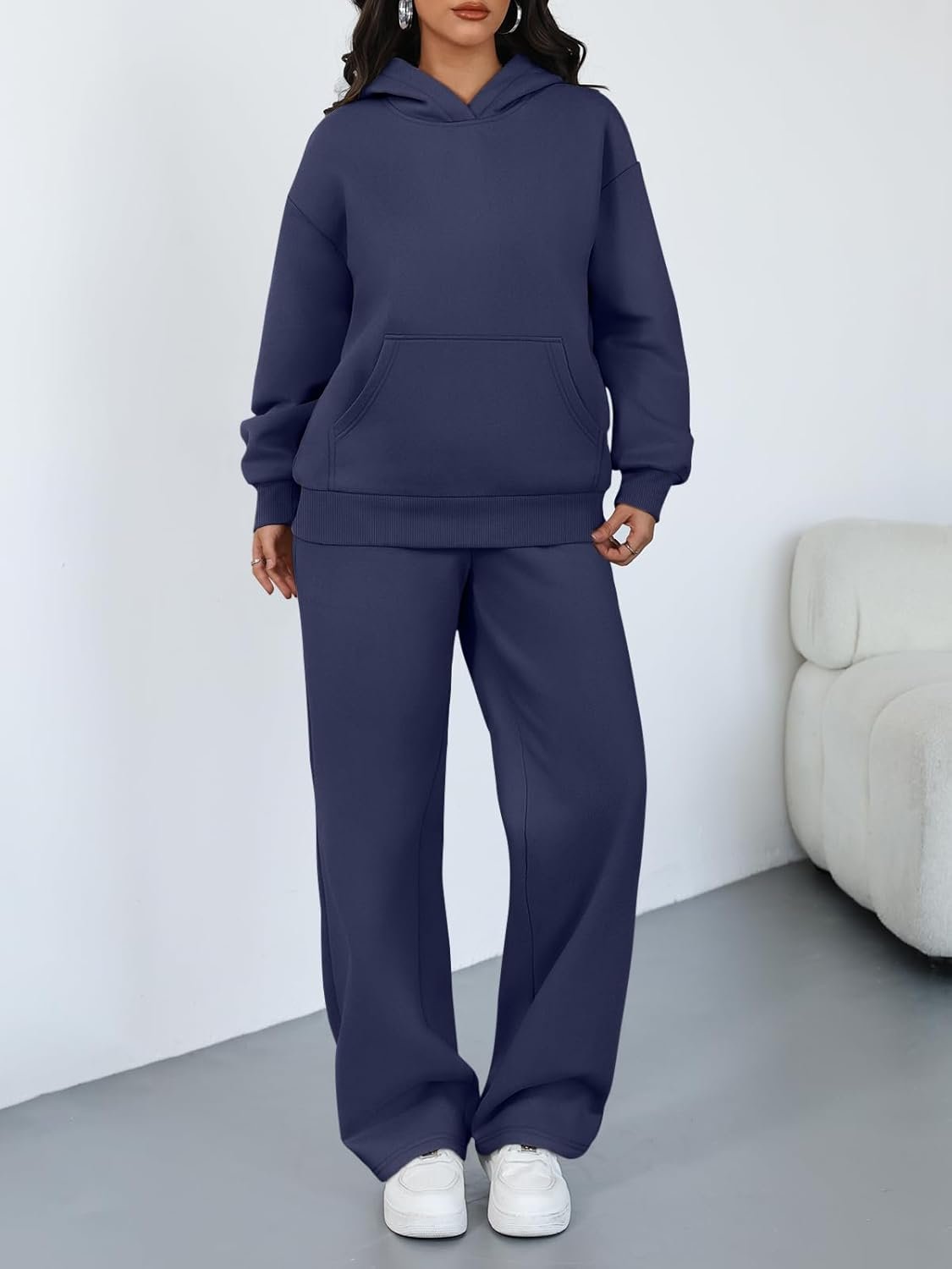 2 Piece Lounge Sweat Sets Plus Size Fall Fashion Matching Sweatsuits Wide Leg Pants Travel Outfit Winter Clothes - Image 2