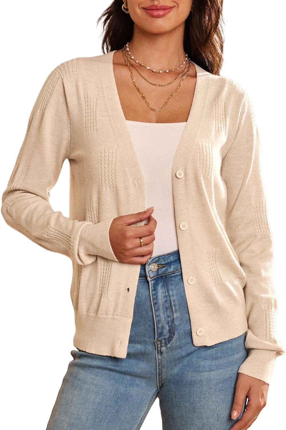 Women's Cashmere Fall Long Sleeve Lightweight 2025 V-Neck Cardigan Button Down Twisted Cable Knit Shrugs Sweaters