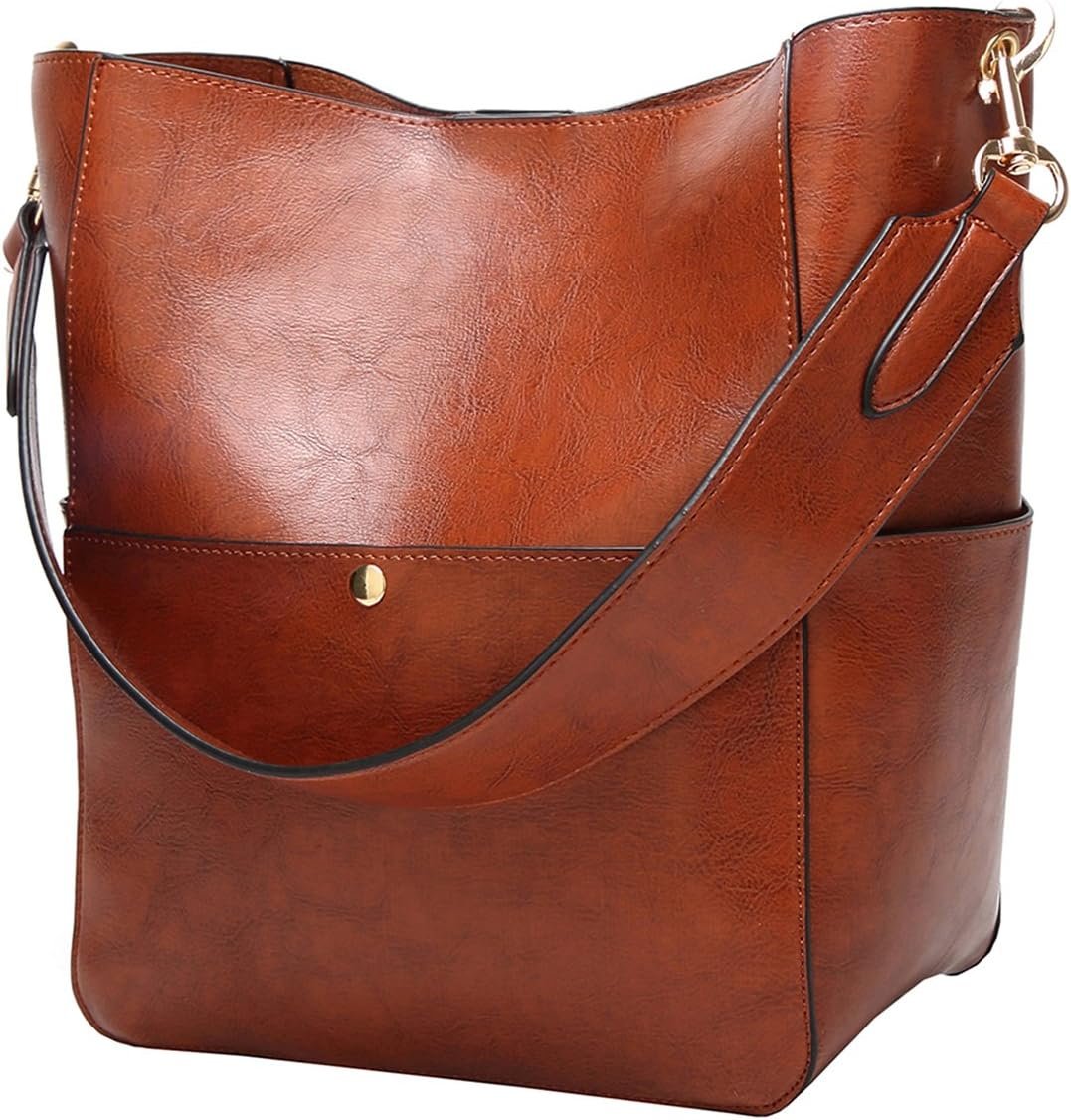 Womens Handbag, Pu Leather Bucket Tote Purse And Handbags Medium Satchel Purse Designer Work Shoulder Bags