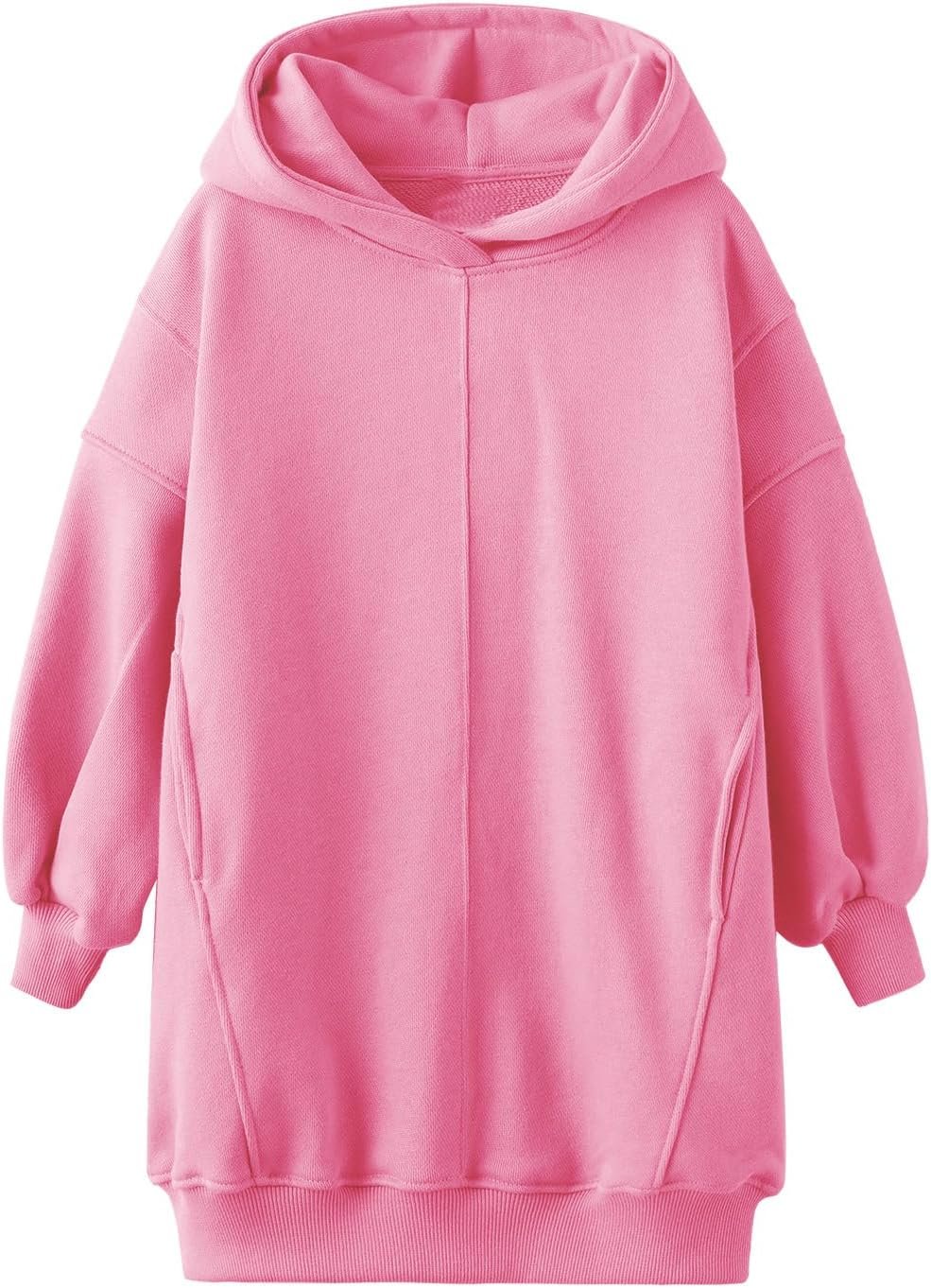 Girls Hoodie Dress Long Sleeve Hooded Sweatshirts Dress Cute Fall Outfits with Pockets 5-14 Years