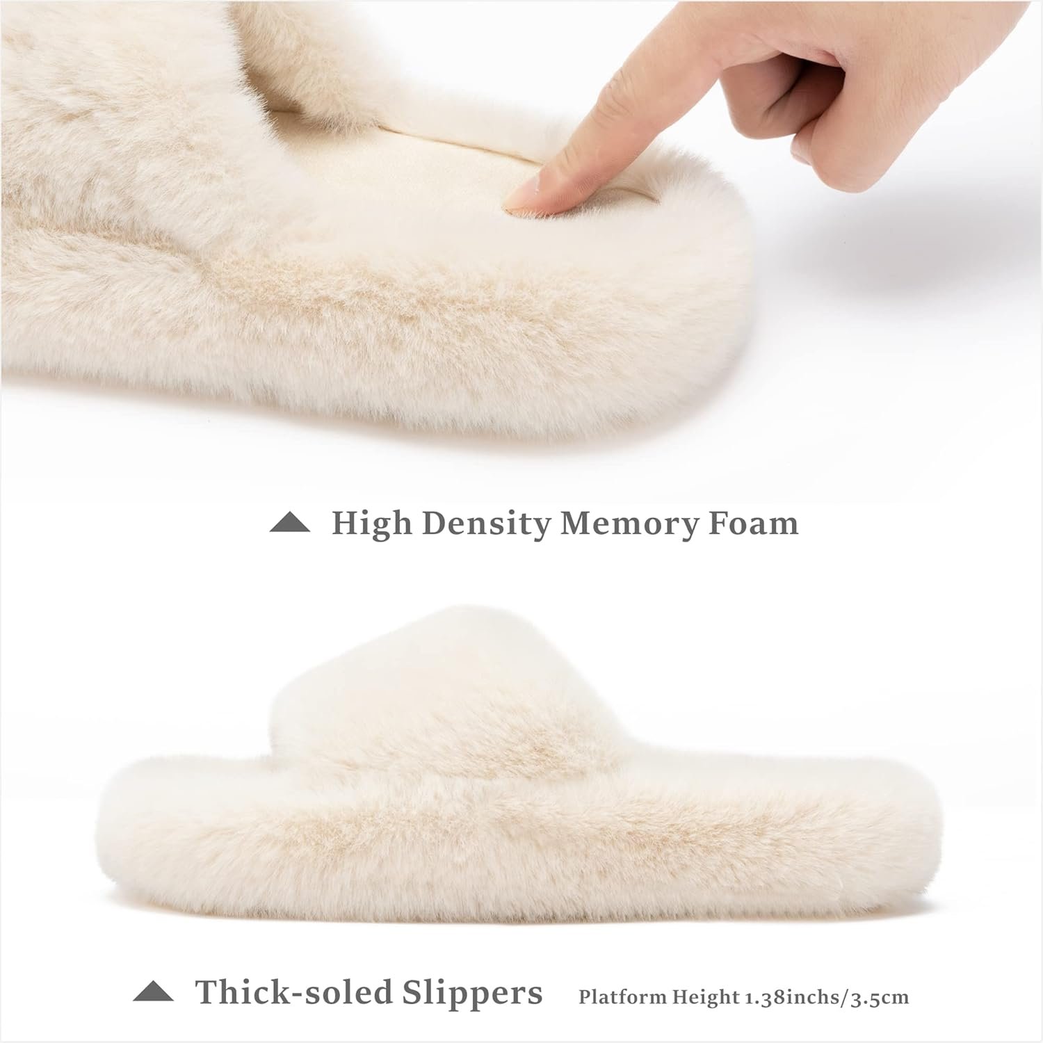 Women Slippers Memory Foam House Bedroom Slippers for Women Fuzzy Plush Comfy Faux Fur Lined Slide Shoes Anti-Skid Sole Trendy Gift Slippers - Image 2