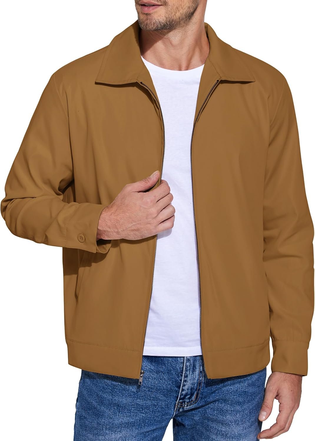 Men's Lightweight Zip Up Jackets Cotton Twill Jacket Casual Work Golf Outwear
