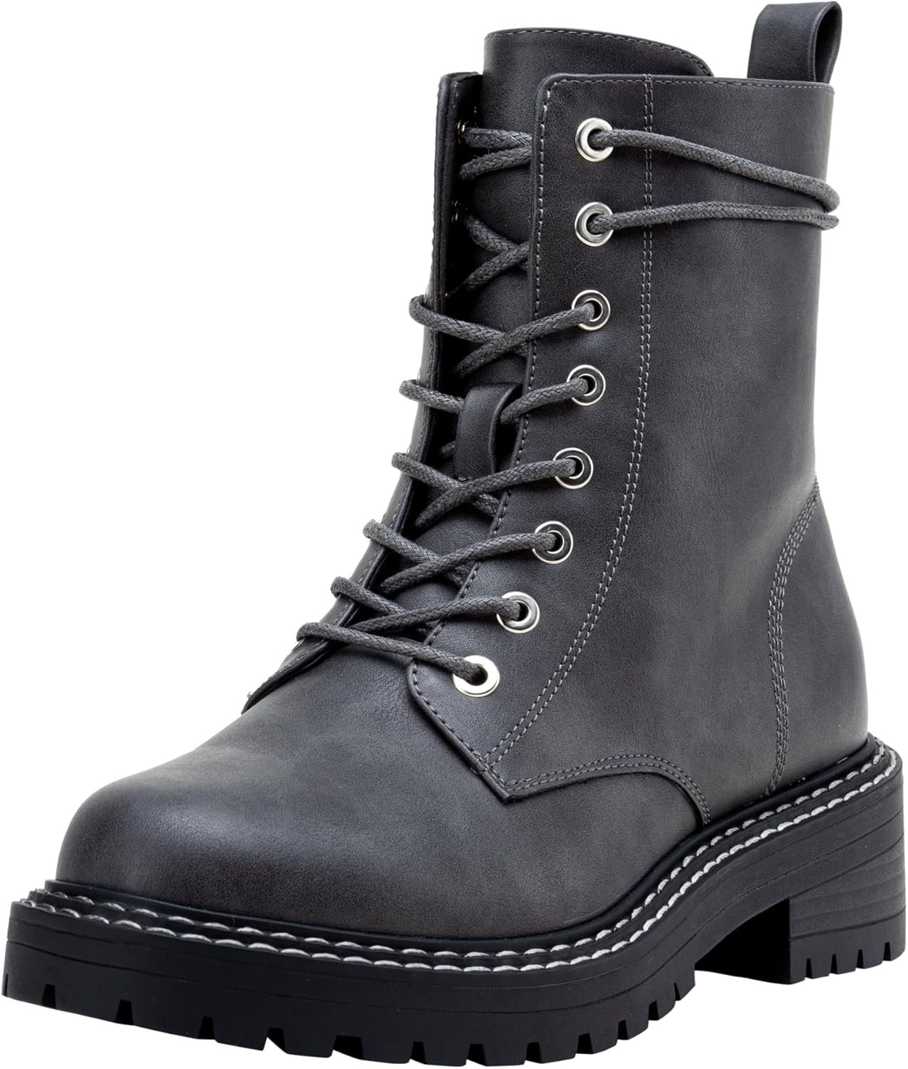Women Combat Ankle Boots 9627 Low Heel Ankle-Booties with Side Zipper