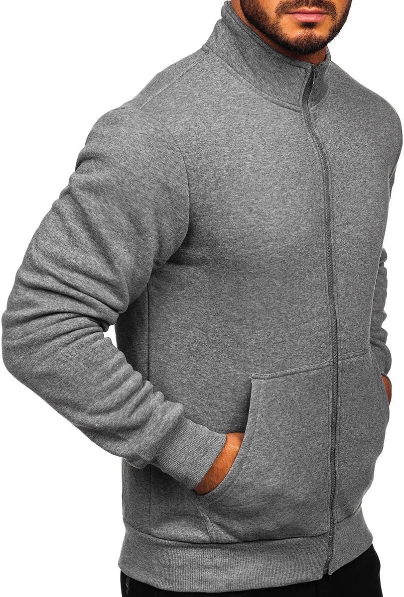 Men's Full Zip Up Active Track Jacket Zipper Mock Neck Sweatshirts Casual Long Sleeve Top with Pocket - Image 2