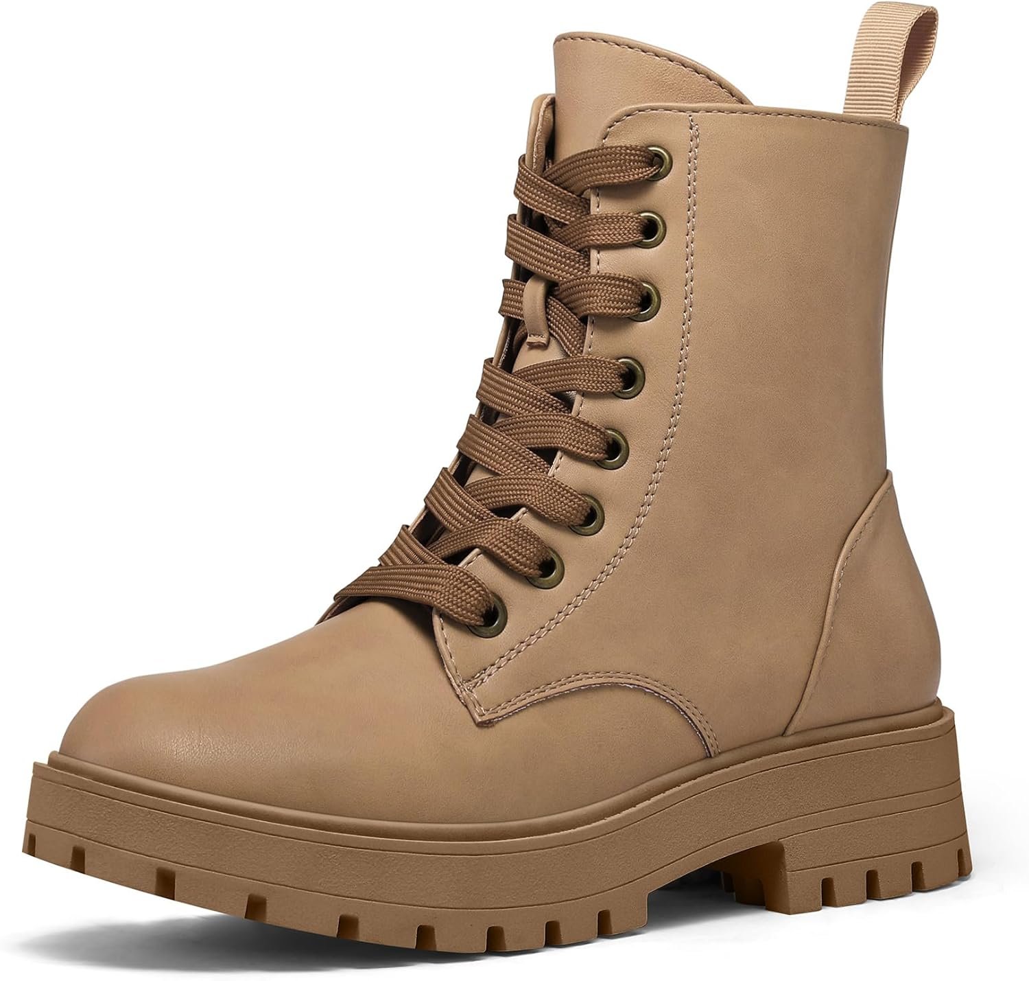 Women Combat Boots Lace-Up Platform Ankle Booties Chunky Low Heel Side Zipper Shoes