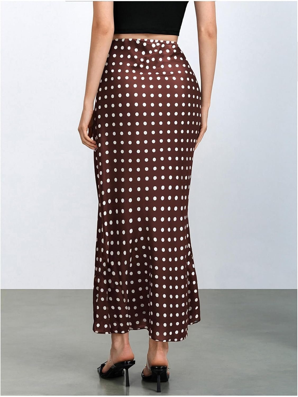 Women's Silk Satin Polka Dots Midi Skirt Vintage Elegant Flowy Pencil Long Skirts - Image 2