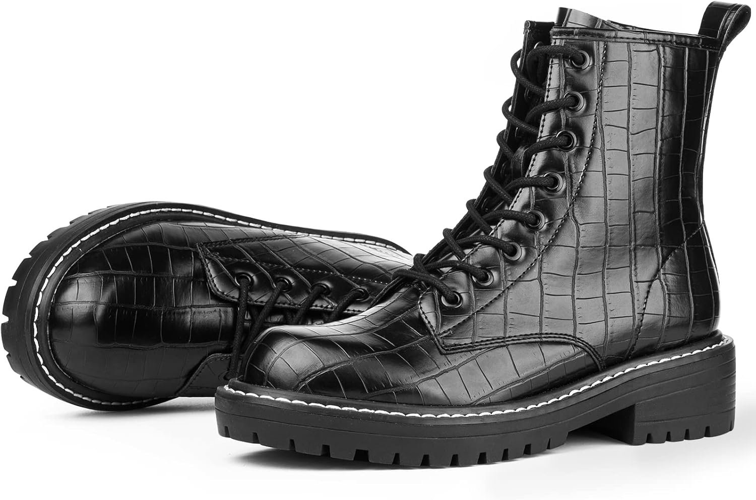 Women Fashion Ankle Booties Causal 8-Eye Side Zipper Lace-up Combat Boots - Image 2