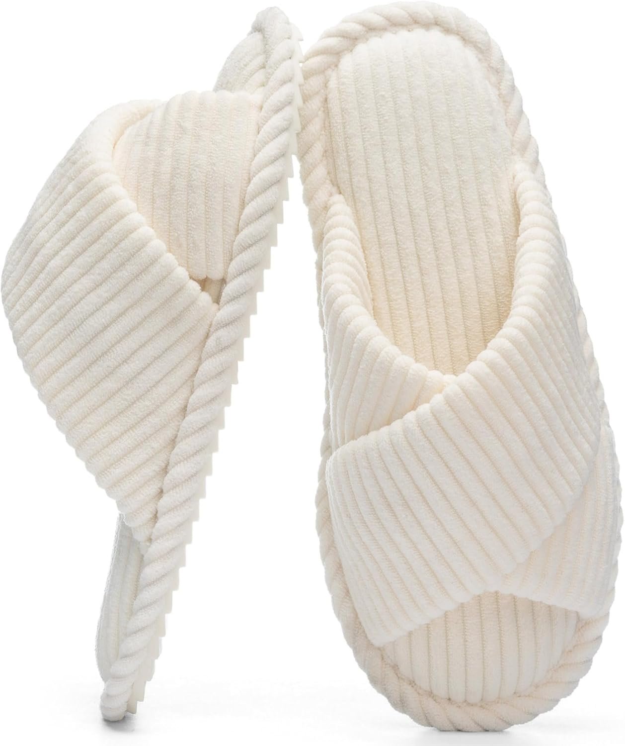 Slippers for Women Memory Foam House Bedroom Corduroy Crossbands Open Toe Slides Sandals Shoes Comfy Trendy Gift for Women Anti-Skid sole