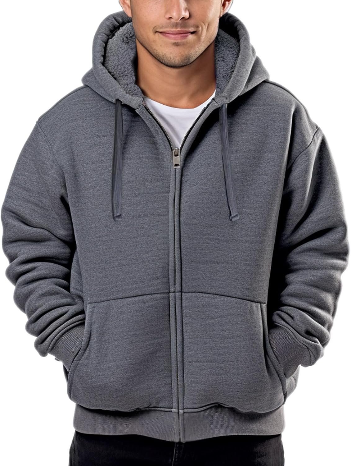 Lined Hoodies for Men Heavyweight Full Zip Up Sweatshirt Thick Fleece Jackets Winter Warm Coats