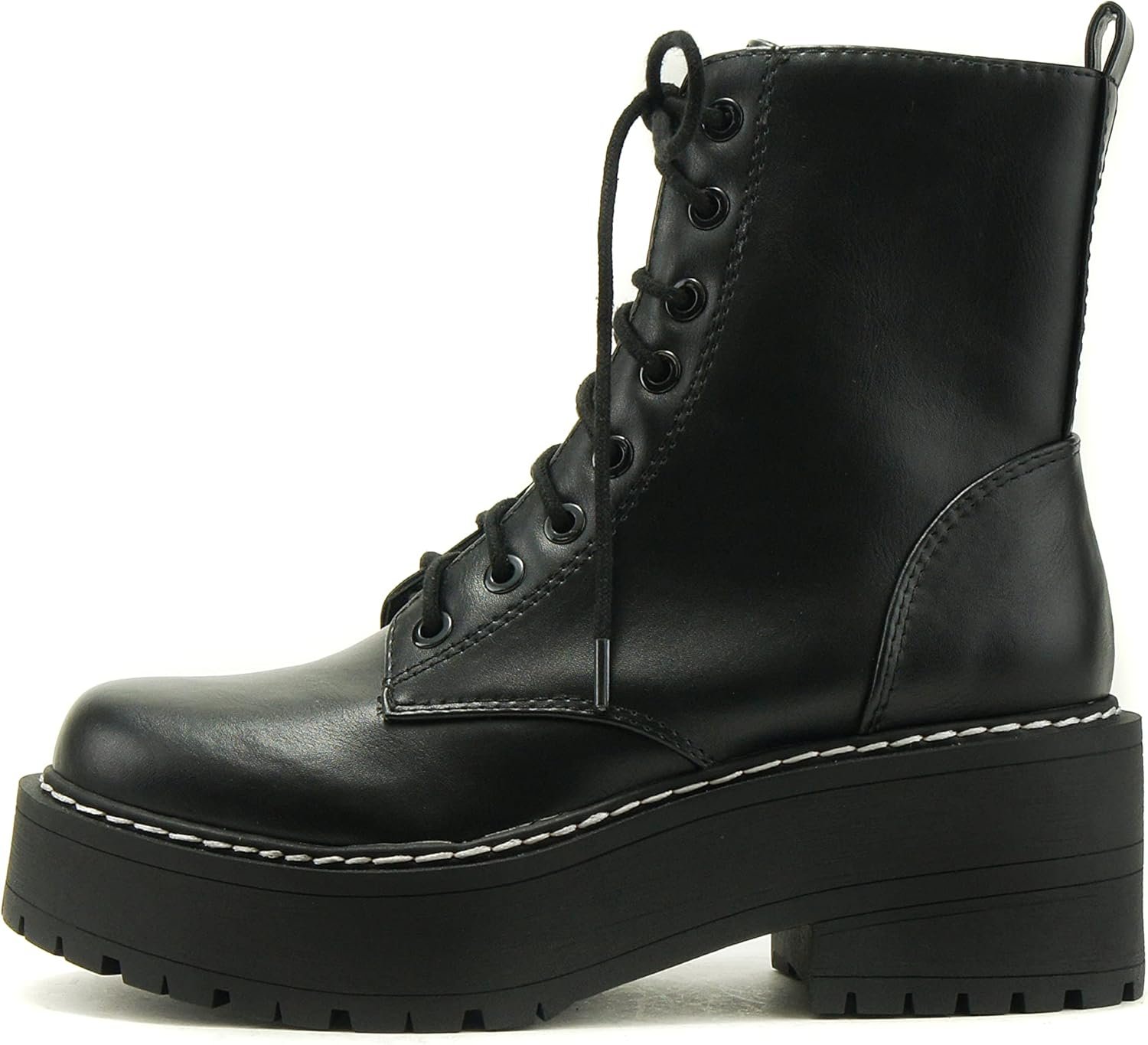 Women Chunky Lug Sole Lace up Fashion Combat Ankle Boot w/Side Zipper