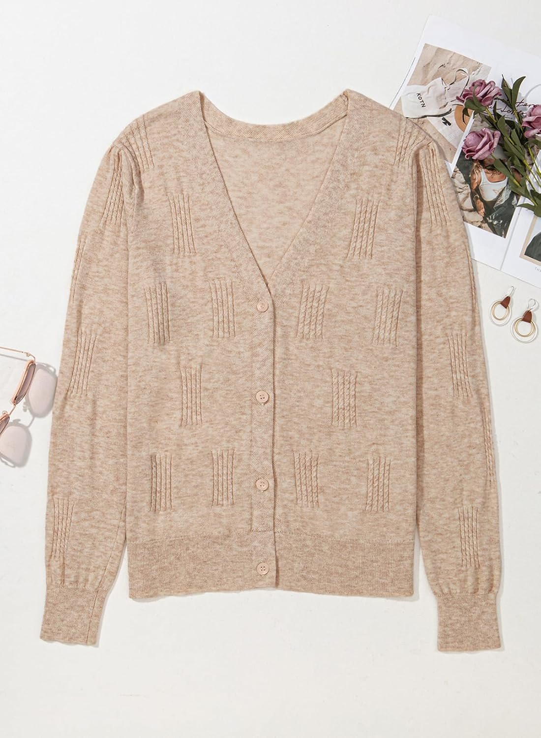Women's Cashmere Fall Long Sleeve Lightweight 2025 V-Neck Cardigan Button Down Twisted Cable Knit Shrugs Sweaters - Image 2