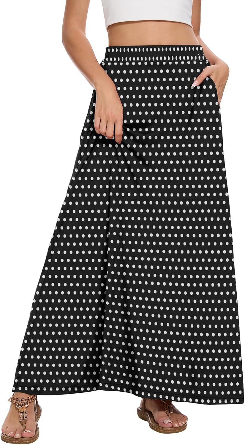 Womens Maxi A-line Long Skirt Casual 2025 Elastic High Waist Flowy Skirts with Pockets - Image 2
