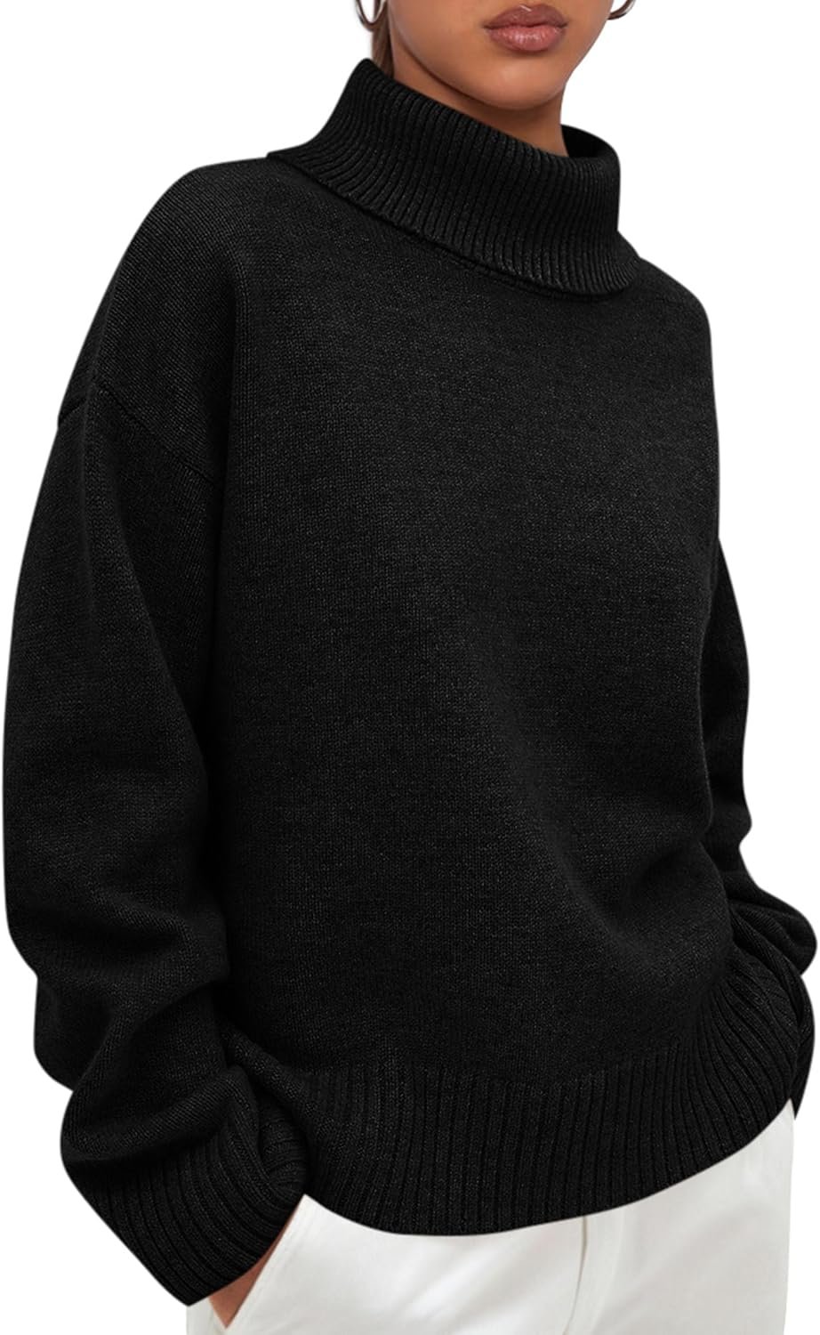 Womens Turtleneck Long Sleeve Sweater 2025 Fall Trendy Loose Fit Casual Tops Chunky Knit Pullover Sweaters