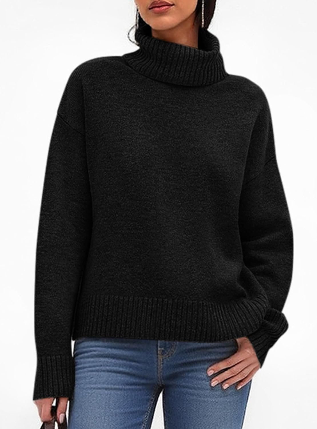 Womens Turtleneck Long Sleeve Sweater 2025 Fall Trendy Loose Fit Casual Tops Chunky Knit Pullover Sweaters - Image 2