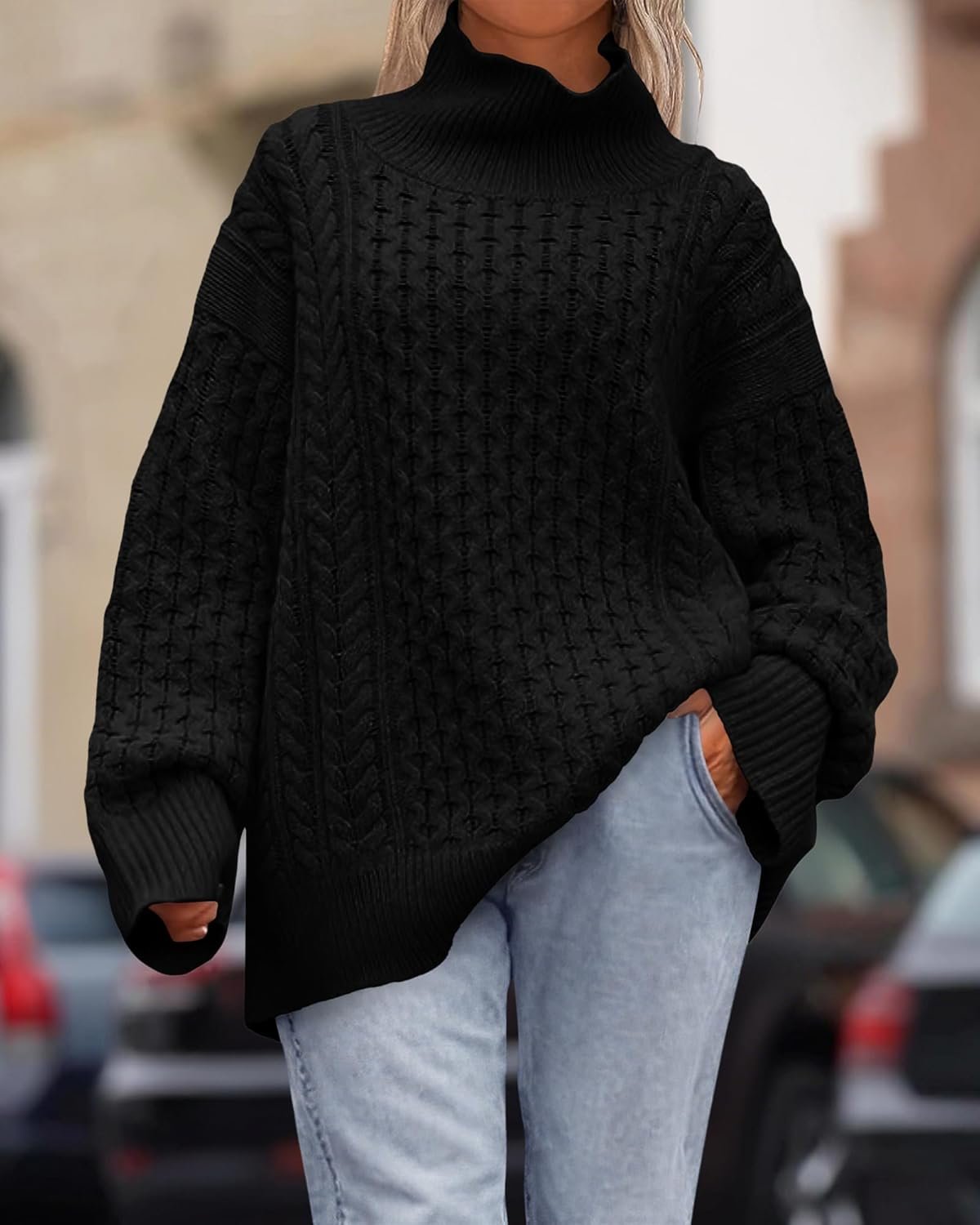 Casual Women Fall Sweaters 2025 Long Sleeve Turtleneck Ribbed Knit Pullover Loose Cable Knit Sweater - Image 2
