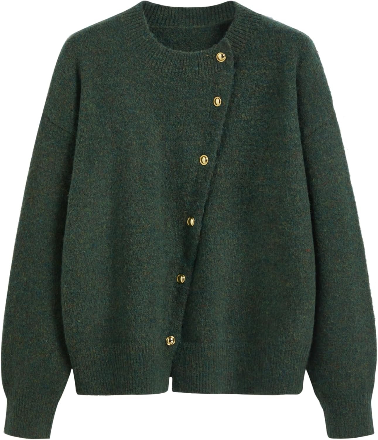 Womens Knit Cardigan Trendy Crew Neck Button Down Long Sleeve Cozy Fall Fashion Sweater Loose Fit Wool Top