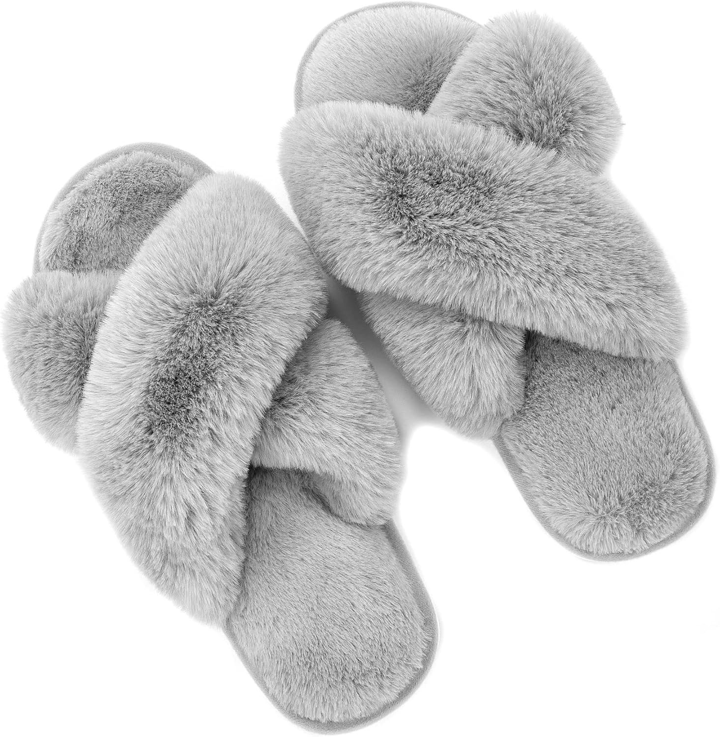 Women Fuzzy Slippers House Slippers Cross Band Slippers Indoor Outdoor Soft Open Toe Slippers - Image 2