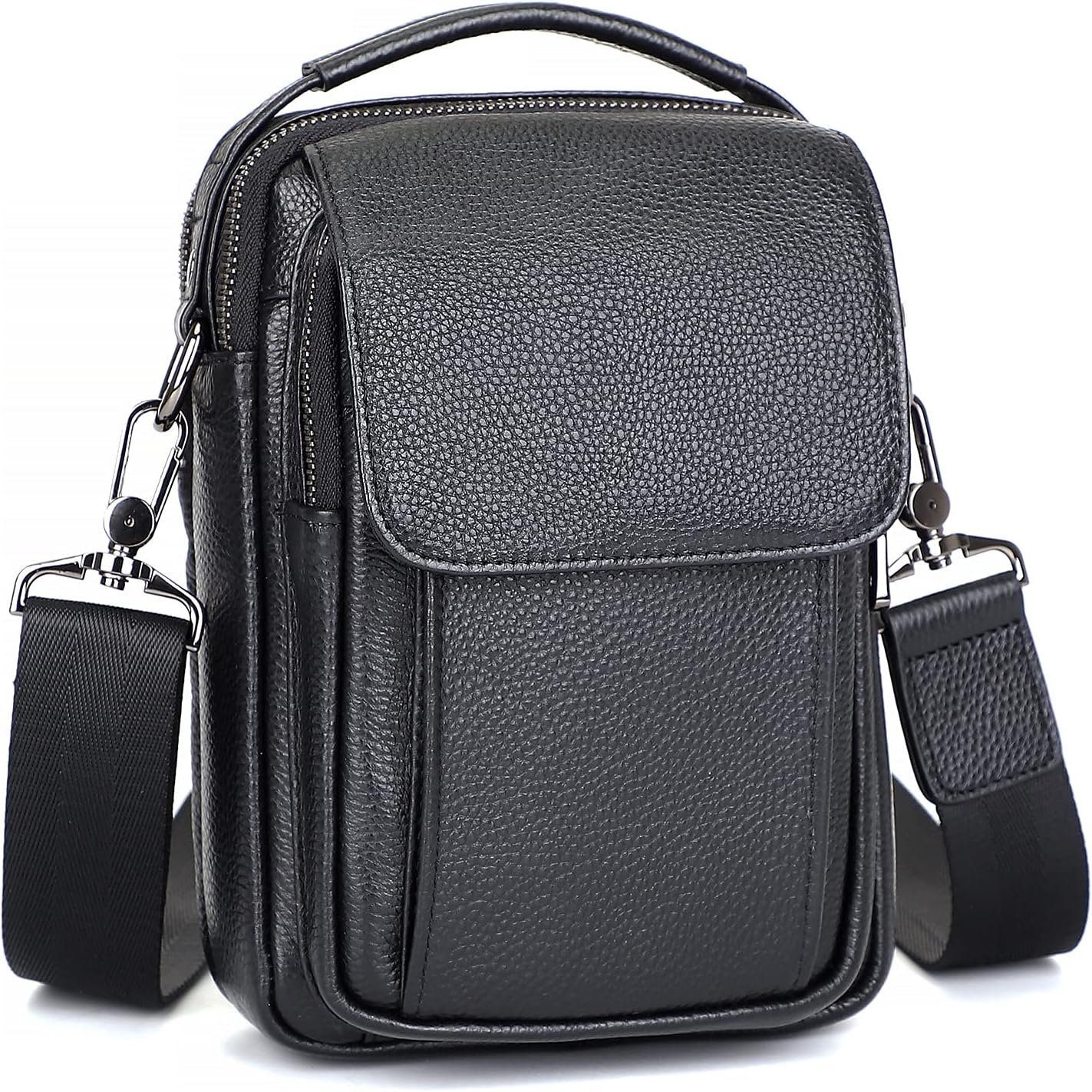 Leather Small Messenger Bag For Men Crossbody Handbag Shoulder Sling Travel Bags for Men Purse Daypack Magnetic Buckle