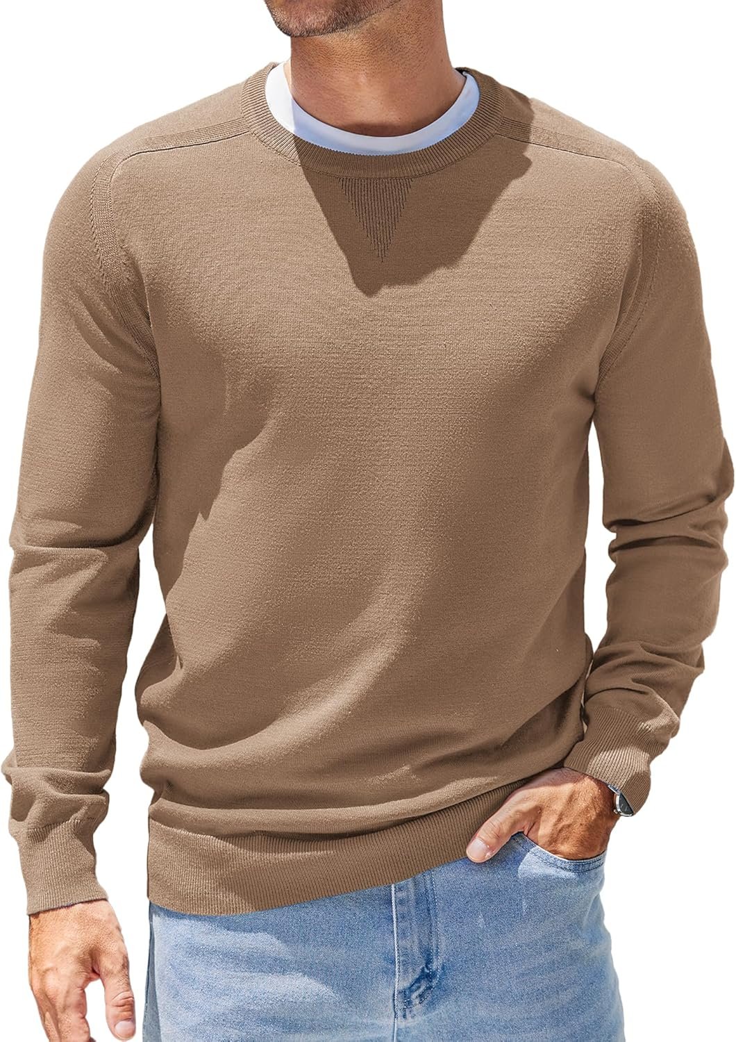 Mens Sweater Crewneck Pullover Long Sleeve Lightweight Sweater Plain Knit Silm Fit - Image 2