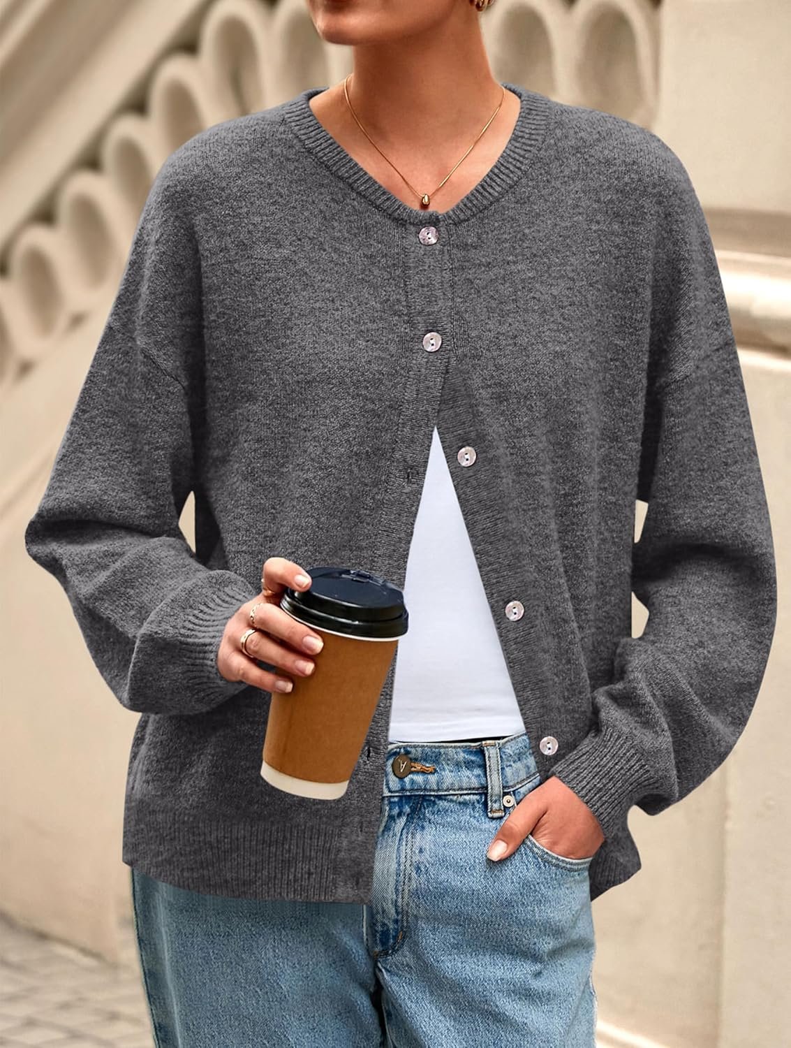Fall Long Sleeve Cardigans for Women Trendy 2025 Lightweight Button Down Crewneck Loose Knit Sweater Clothes - Image 2