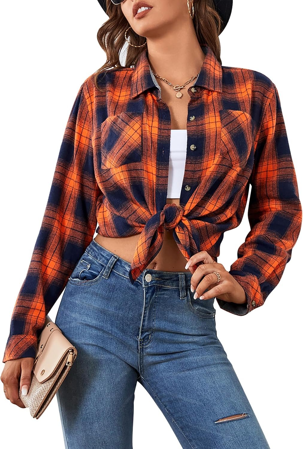 Flannel Shirt Women Long Sleeve Fall Blouse Ladies Casual Top Cute Clothes
