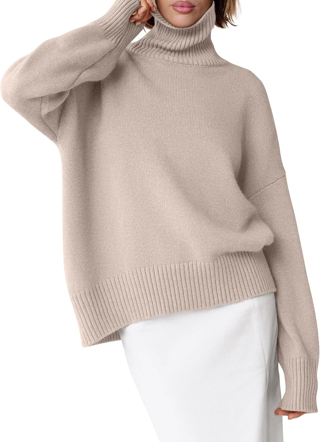 Womens Turtleneck Sweaters Oversized Chunky Long Sleeve Knit High Low Hem Pullover Top 2025 Fall Winter Fashion