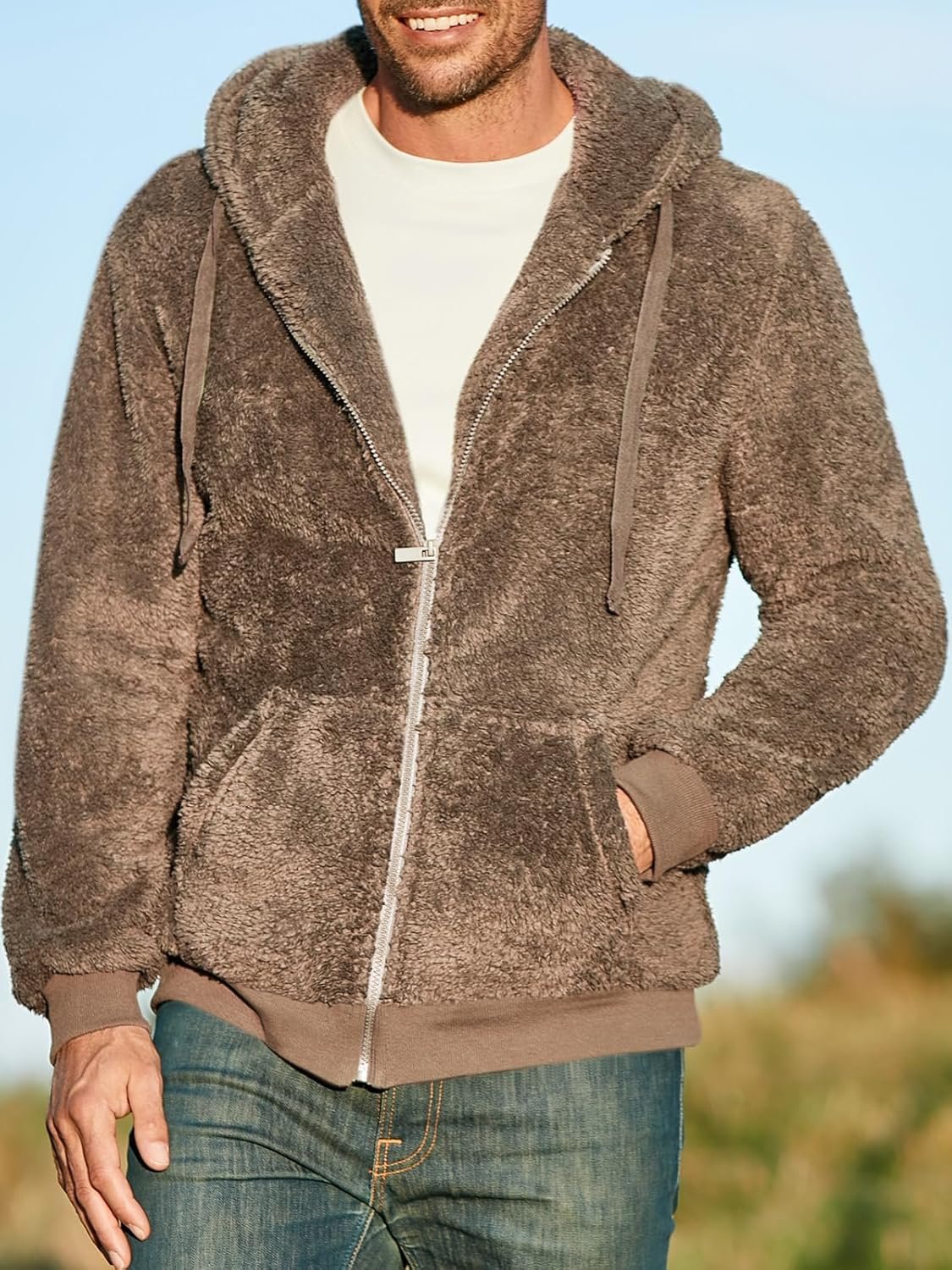 Men's Fuzzy Athletic Hoodie Heavyweight Fleece Jacket Zip Up Hooded Sweatshirt Sports Coat - Image 2