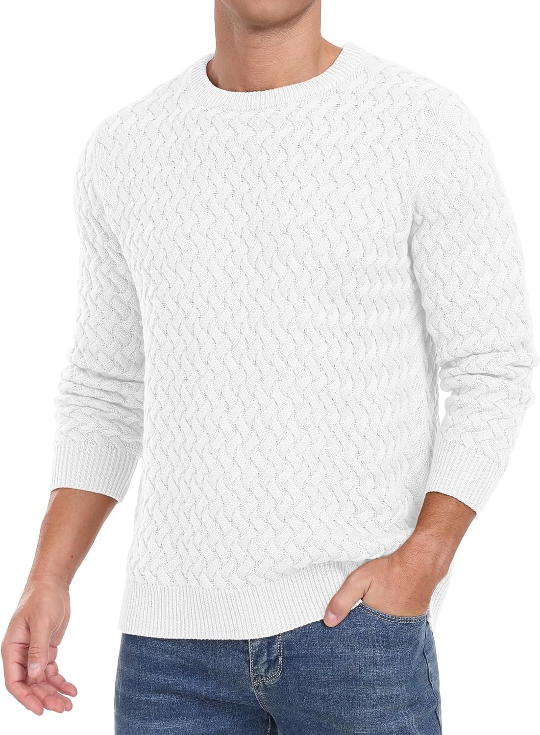 Men's Crewneck Cable Knit Sweaters Long Sleeve Casual Twist Patterned Pullover Sweater - Image 2