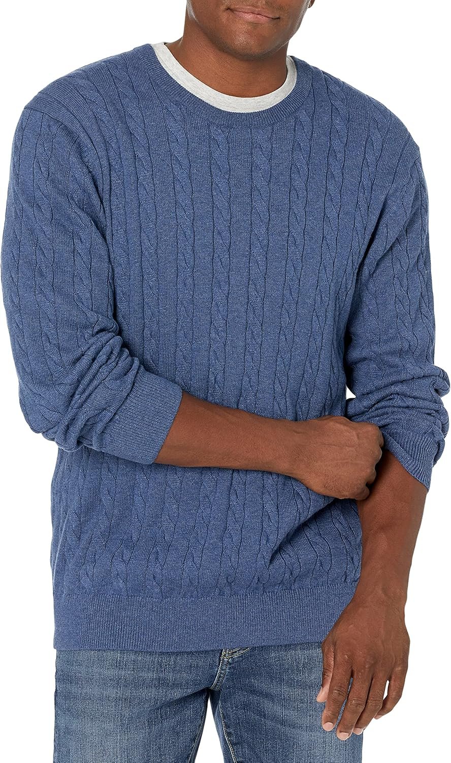 Men's Crewneck Cable Cotton Sweater